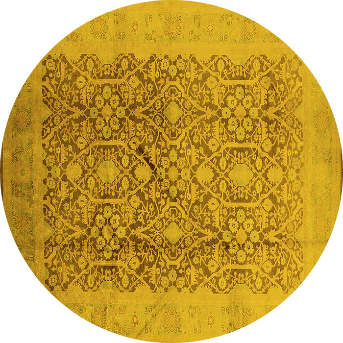 Round Machine Washable Oriental Yellow Traditional Rug, wshurb2937yw