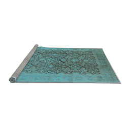 Sideview of Machine Washable Oriental Light Blue Traditional Rug, wshurb2937lblu