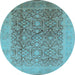 Round Oriental Light Blue Traditional Rug, urb2937lblu