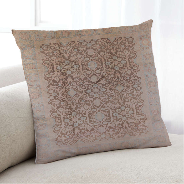 Lifestyle Image of Mid-Century Modern Urban Square Dark Salmon Pink Throw Pillow, 18 inch by 18 inch, pwurb2937