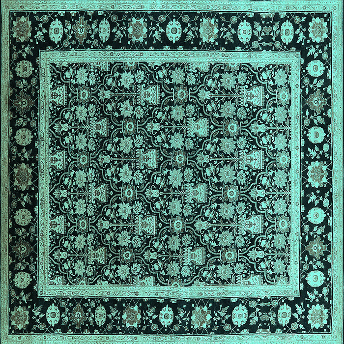 Square Machine Washable Oriental Turquoise Traditional Area Rugs, wshurb2938turq