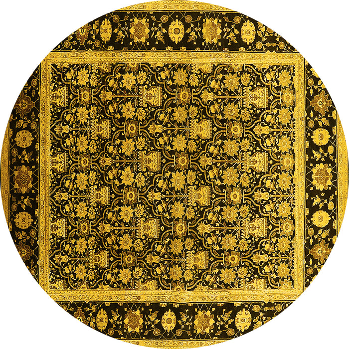 Round Machine Washable Oriental Yellow Traditional Rug, wshurb2938yw