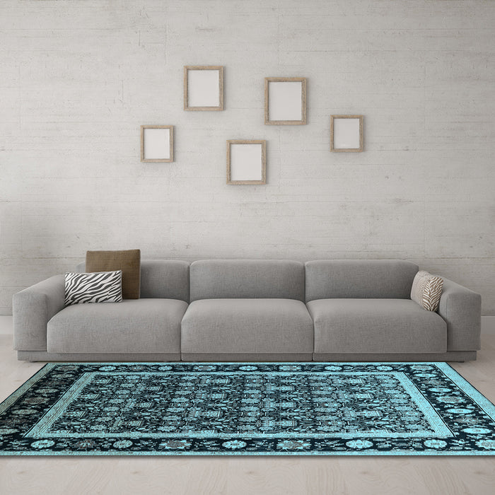 Machine Washable Oriental Light Blue Traditional Rug in a Living Room, wshurb2938lblu