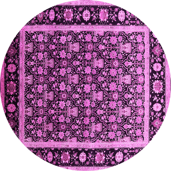 Round Machine Washable Oriental Pink Traditional Rug, wshurb2938pnk