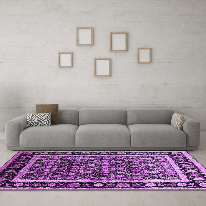 Machine Washable Oriental Purple Traditional Area Rugs in a Living Room, wshurb2938pur