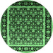 Round Machine Washable Oriental Emerald Green Traditional Area Rugs, wshurb2938emgrn