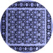 Round Machine Washable Oriental Blue Traditional Rug, wshurb2938blu