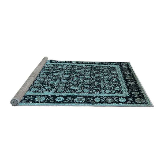 Sideview of Machine Washable Oriental Light Blue Traditional Rug, wshurb2938lblu