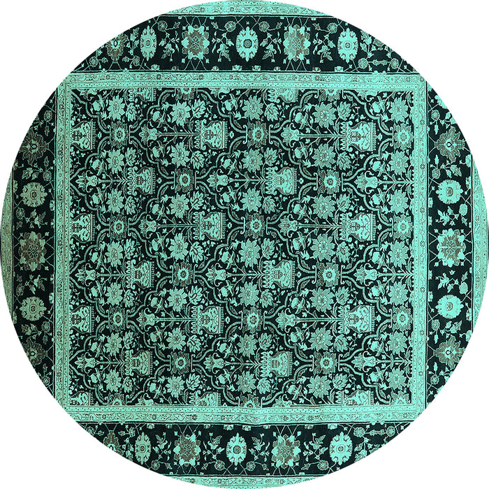 Round Machine Washable Oriental Turquoise Traditional Area Rugs, wshurb2938turq