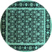 Round Machine Washable Oriental Turquoise Traditional Area Rugs, wshurb2938turq