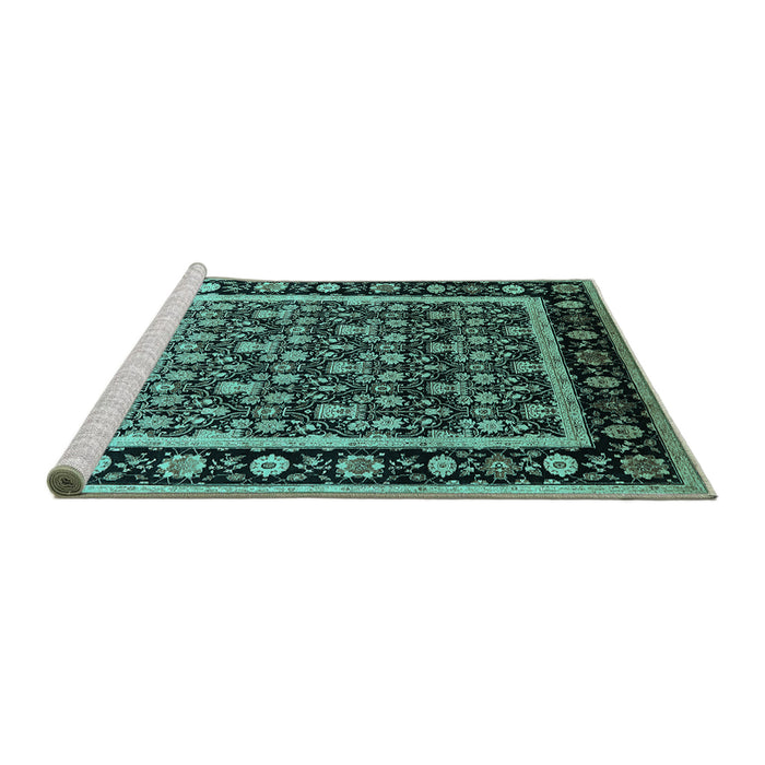 Sideview of Machine Washable Oriental Turquoise Traditional Area Rugs, wshurb2938turq