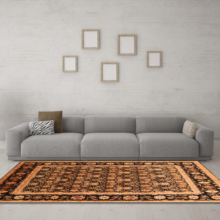 Machine Washable Oriental Orange Traditional Area Rugs in a Living Room, wshurb2938org