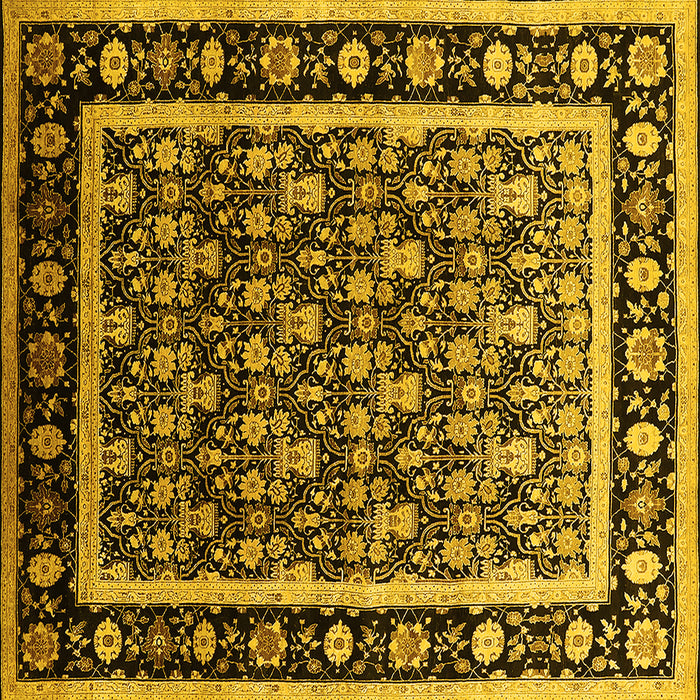 Square Machine Washable Oriental Yellow Traditional Rug, wshurb2938yw