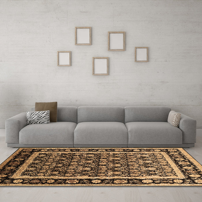 Machine Washable Oriental Brown Traditional Rug in a Living Room,, wshurb2938brn