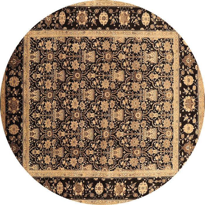 Round Machine Washable Oriental Brown Traditional Rug, wshurb2938brn