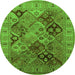 Round Machine Washable Oriental Green Industrial Area Rugs, wshurb2939grn