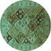 Round Machine Washable Oriental Turquoise Industrial Area Rugs, wshurb2939turq