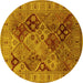 Round Oriental Yellow Industrial Rug, urb2939yw