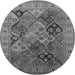 Round Machine Washable Oriental Gray Industrial Rug, wshurb2939gry