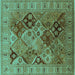 Square Oriental Turquoise Industrial Rug, urb2939turq