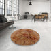 Round Mid-Century Modern Mahogany Brown Oriental Rug in a Office, urb2939