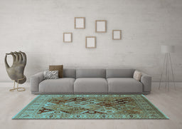 Machine Washable Oriental Light Blue Industrial Rug in a Living Room, wshurb2939lblu