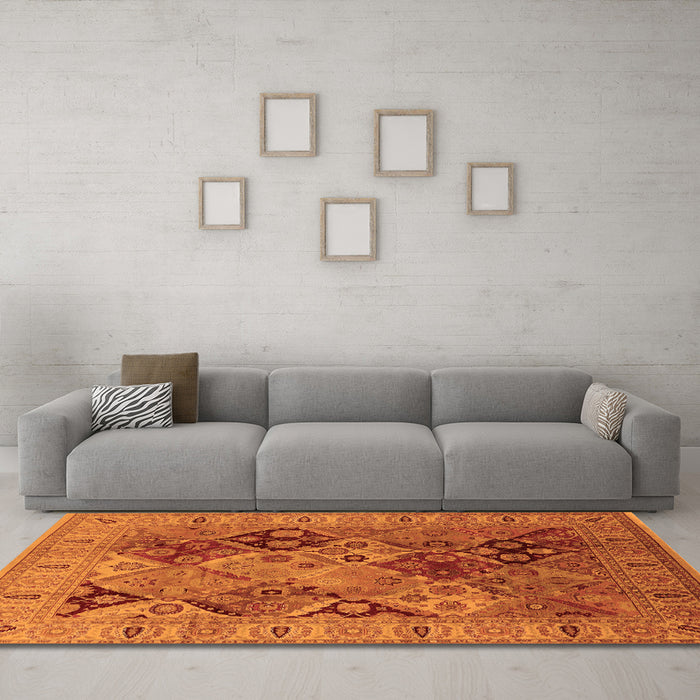 Machine Washable Oriental Orange Industrial Area Rugs in a Living Room, wshurb2939org