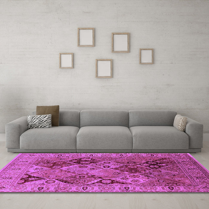 Machine Washable Oriental Purple Industrial Area Rugs in a Living Room, wshurb2939pur