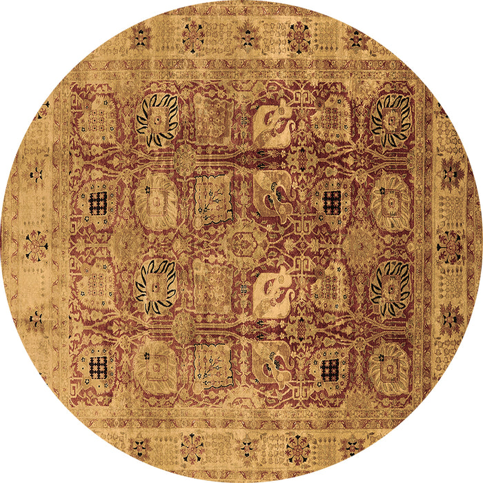 Round Oriental Brown Traditional Rug, urb2940brn