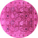 Round Machine Washable Oriental Pink Traditional Rug, wshurb2940pnk