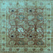 Square Machine Washable Oriental Light Blue Traditional Rug, wshurb2940lblu