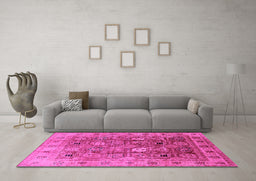 Machine Washable Oriental Pink Traditional Rug in a Living Room, wshurb2940pnk