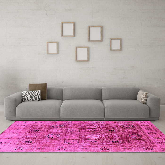 Machine Washable Oriental Pink Traditional Rug in a Living Room, wshurb2940pnk