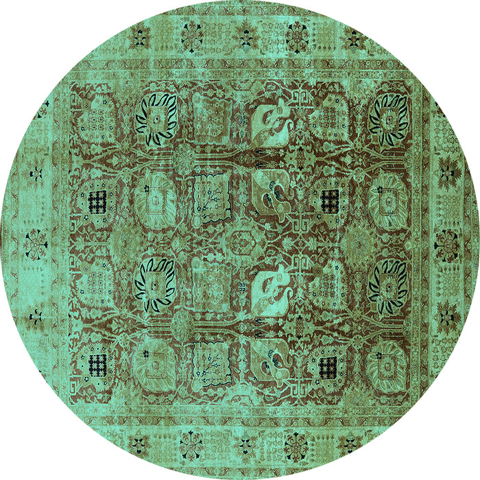 Round Oriental Turquoise Traditional Rug, urb2940turq