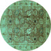 Round Oriental Turquoise Traditional Rug, urb2940turq