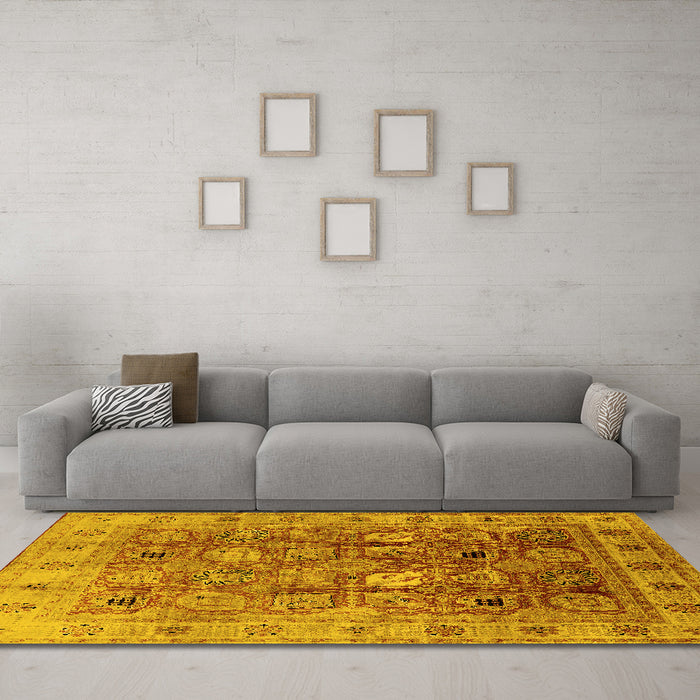Machine Washable Oriental Yellow Traditional Rug in a Living Room, wshurb2940yw
