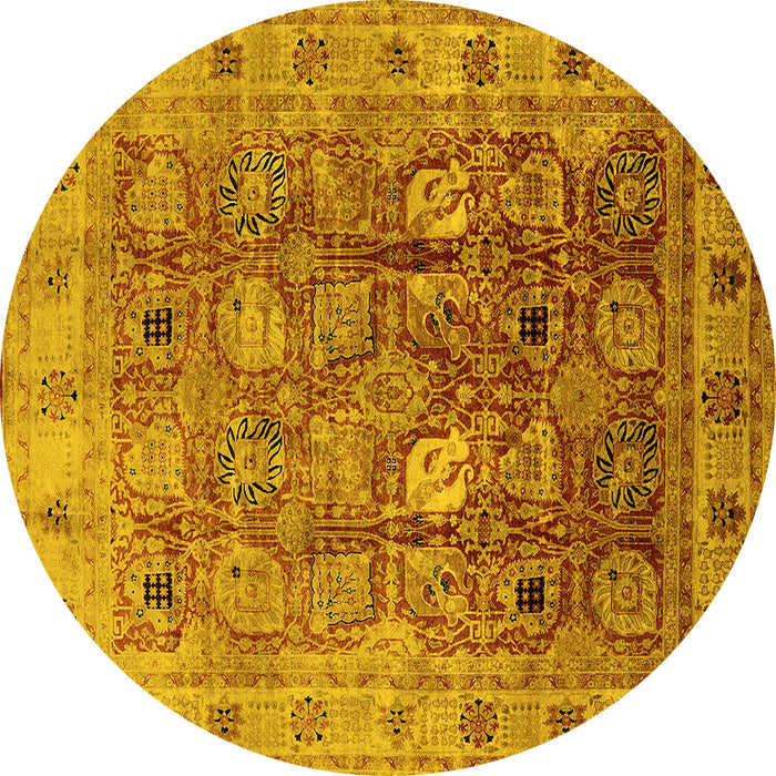 Round Oriental Yellow Traditional Rug, urb2940yw