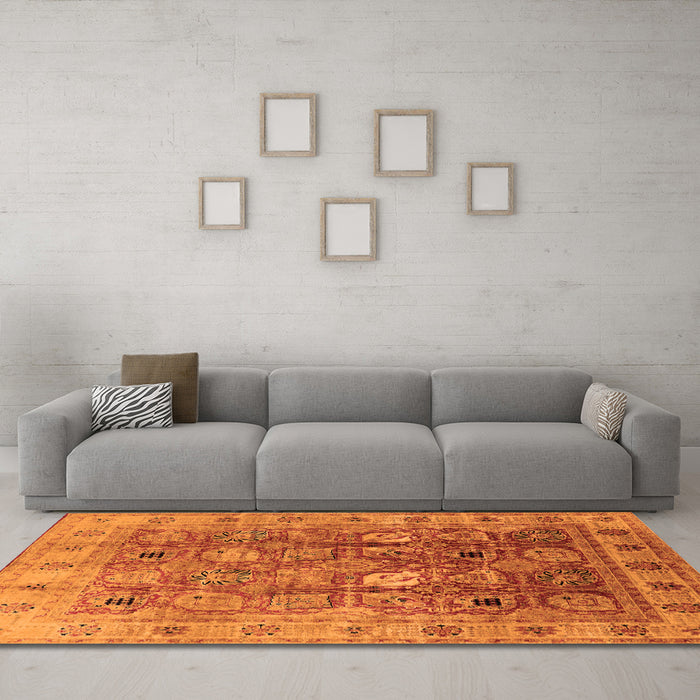 Machine Washable Oriental Orange Traditional Area Rugs in a Living Room, wshurb2940org