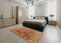 Mid-Century Modern Mahogany Brown Oriental Rug in a Bedroom, urb2940