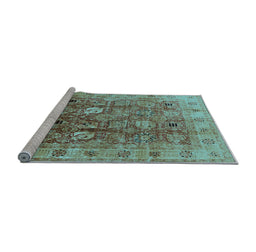 Sideview of Machine Washable Oriental Light Blue Traditional Rug, wshurb2940lblu