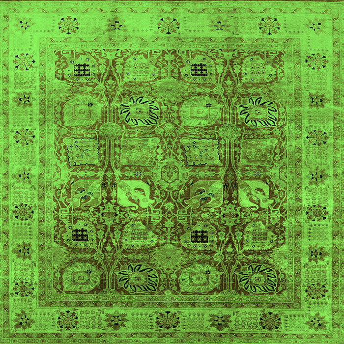 Square Machine Washable Oriental Green Traditional Area Rugs, wshurb2940grn