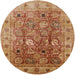 Round Mid-Century Modern Mahogany Brown Oriental Rug, urb2940