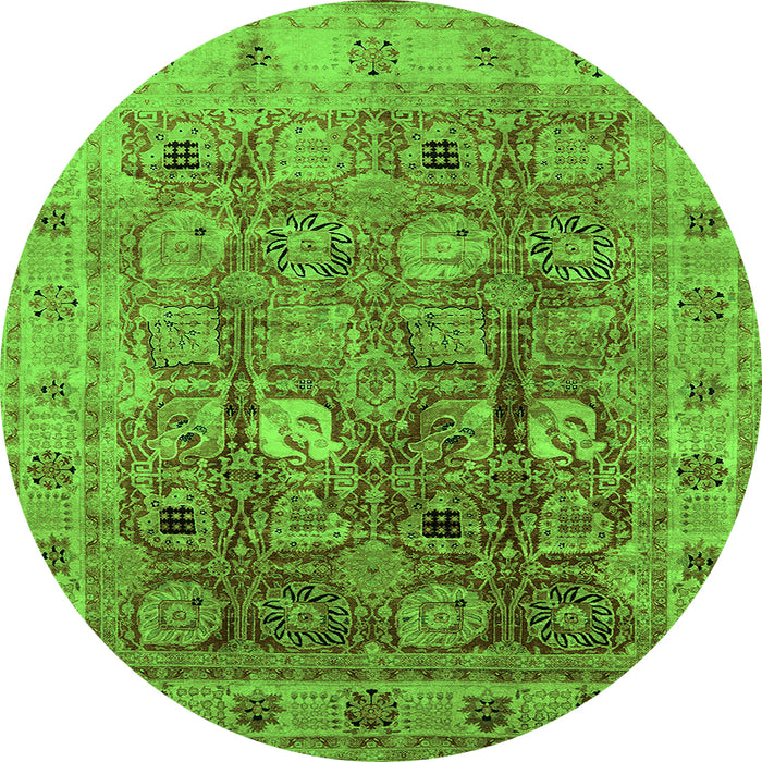 Round Oriental Green Traditional Rug, urb2940grn