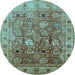 Round Machine Washable Oriental Light Blue Traditional Rug, wshurb2940lblu