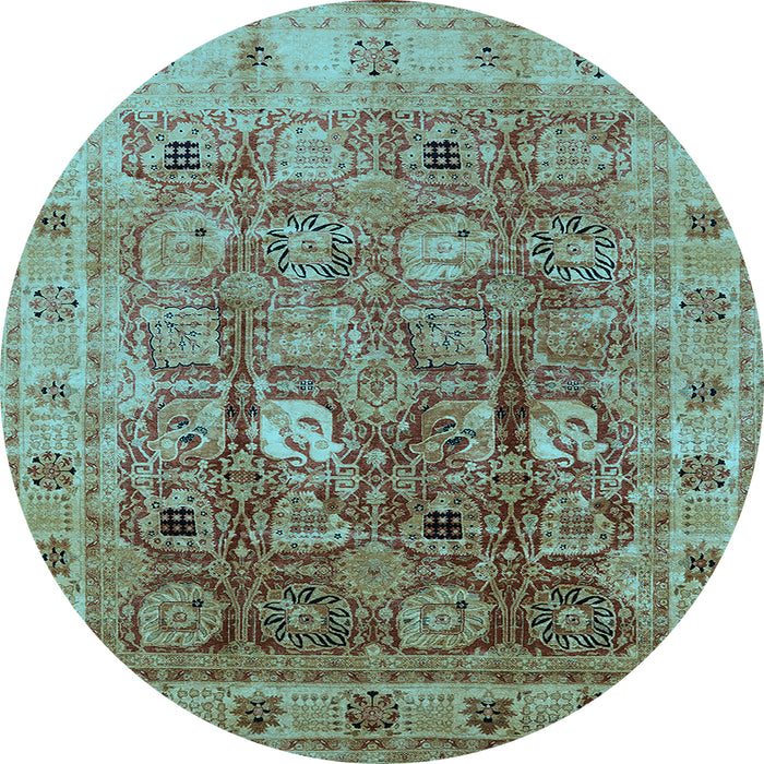 Round Oriental Light Blue Traditional Rug, urb2940lblu