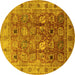 Round Machine Washable Oriental Yellow Traditional Rug, wshurb2940yw