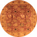 Round Machine Washable Oriental Orange Traditional Area Rugs, wshurb2940org