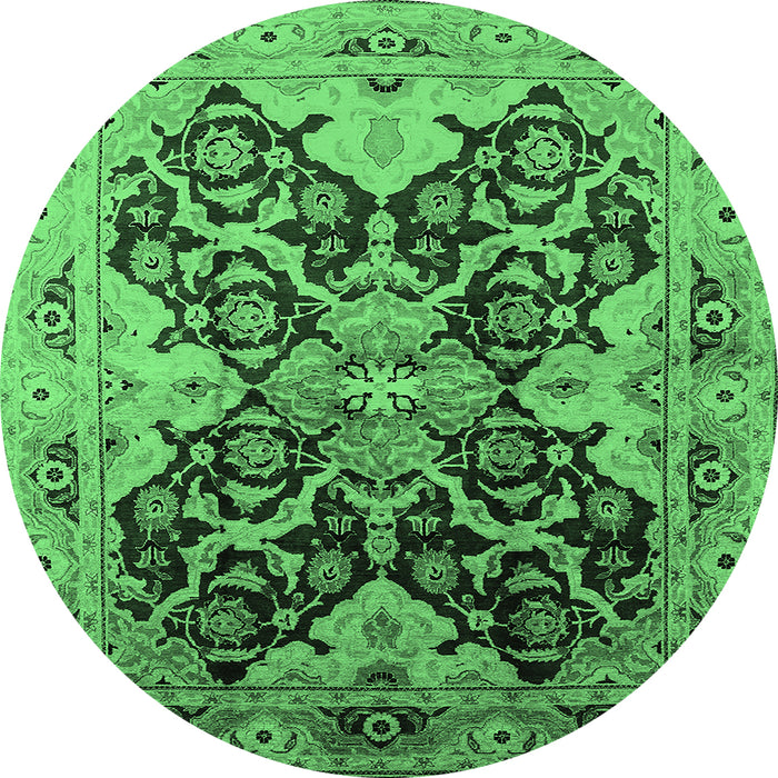 Round Machine Washable Oriental Emerald Green Traditional Area Rugs, wshurb2941emgrn