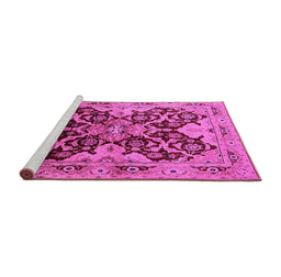 Sideview of Machine Washable Oriental Pink Traditional Rug, wshurb2941pnk