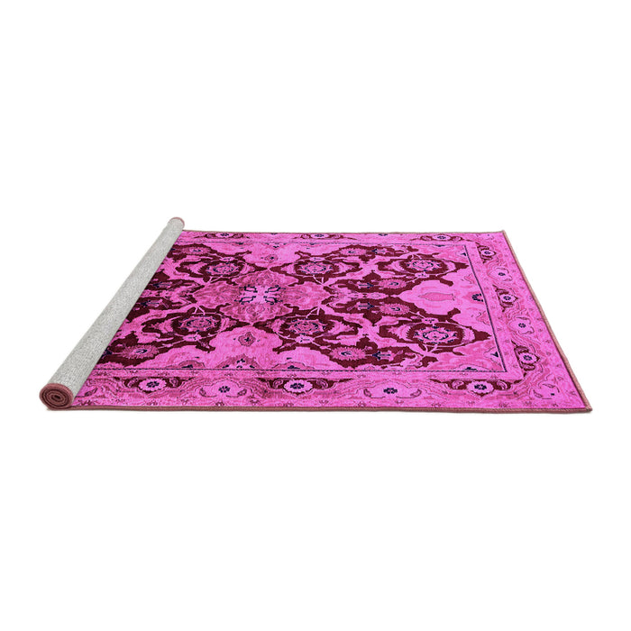 Sideview of Machine Washable Oriental Pink Traditional Rug, wshurb2941pnk